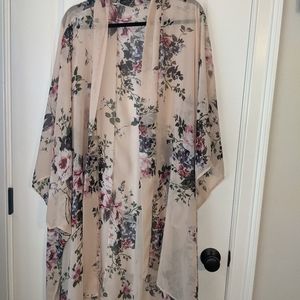 Sheer pink floral kimono